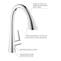Miniatyrbild 2 av 4: GROHE Zedra 32294002 engreppsblandare för diskbänk -Utdragbar 3-stråle spray-360° svängbar rörpip-Flödesbegränsare-Backventil-Krom Grå