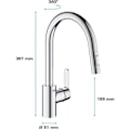 Miniatyrbild 3 av 6: GROHE Get diskbänksblandare, utdragbar spray, U-formad pip, 2-jet-avledare, Supersteel, 31484001 Krom