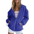 Miniatyrbilde 1 av 4: Kvinner Vanlig Uformell hettejakke Langermet Full Glidelås Snøring Hettegenser Coat Blue XL