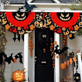 Miniatyrbild 2 av 5: Halloween Plisserad Flagg Halloween Vimpel Flagg Spöke Hängande Halloween Flagga med Canvas Huvud och Metallöljetter Halv Fläkt Banner för Utomhusfest