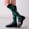 Miniatyrbillede 3 af 5: Dame Efterår Bomuld Knæhøje Strømper Japansk Preppy Stil Vintage Kontrastfarve Argyle Plaid Print Studenterstrømper