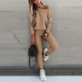 Miniatyrbilde 1 av 3: Kvinner Vanlig fritidsdress Langermet T-skjorte Leggings Skinny Pants Outfit Set Khaki M