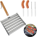 Miniatyrbillede 3 af 5: Hotdogrulle til Grill Pølserulle Rustfrit Stål Stativ med Træhåndtag & 4 BBQ Spyd Jævnt