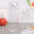 Miniatyrbild 1 av 5: Mjölkkartong Vattenflaska Klar Fyrkantig Mjölkflaskor Plast Läcksäker Mugg 1000ml, Återanvändbar Transparent Mjölkkartong Vattenflaska