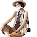Miniatyrbilde 3 av 5: Dame Hippie Boho Heklet Ermeløs Vest Geometrisk Blonde Cardigan Strand Cover Up