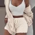 Miniatyrbilde 1 av 2: Dame 3 stk fleece fluffy pels + shorts + kort vest sett beige S