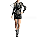 Miniatyrbillede 1 af 3: Kvinders skeletkjole Halloween kostume Stretchy langærmet minikjole COLOR 3 L