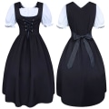 Miniatyrbillede 1 af 2: S-5xl Dame Midi Dirndl Kjole 2-delt Med Forklæde Og Bluse Sort Hvid S
