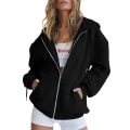 Miniatyrbilde 1 av 4: Kvinner Vanlig Uformell hettejakke Langermet Full Glidelås Snøring Hettegenser Coat Black 2XL