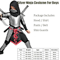 Miniatyrbild 5 av 5: 2023 New Arrival Barn Dragon Ninja Halloween Cosplay Silver Ninja kostym för pojkar 9-10 Years Old