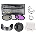 Miniatyrbillede 1 af 5: Andoer 58mm Filter Kit (UV+CPL+FLD) + Nylon Bæretaske + Objektivdæksel + Objektivdækselholder + Modlysblænde + L
