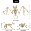 Miniatyrbillede 2 af 4: 3 stk Halloween flagermus skelet Halloween edderkop skelet Halloween mus skelet Skræmmende dyreknogler Naturtro flagermusben Halloween dekorationer Halloween Pr