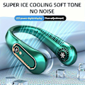 Miniatyrbillede 1 af 4: 1 stk., Bærbar halsventilator, USB genopladelig, Personlig mini ventilator med digitalt display, 18,2 cm*7,24 cm, Justerbar, Super is-køling, Sikker og komfortabel, fo
