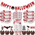 Miniatyrbilde 1 av 4: Halloween fest servisesett skrekk tema servise serverer 12 gjester skrekk tema Halloween banner papir tallerkener kopper servietter