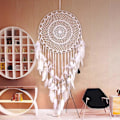 Miniatyrbillede 4 af 5: Boho Fjer Drømmefanger LED Fe Lys Nordisk Dekoration Vægophæng Ornamenter til Pigeværelse Børnehave Drømmefanger Indretning