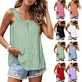 Miniatyrbillede 2 af 5: Tanktoppe til Kvinder, Rynkede Stropper Plisserede Sommer Afslappede Ærmeløse Skjorter Tunika Toppe Løse Behagelige Bluse T-shirts Hvid XL