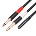 Miniatyrbillede 4 af 5: 3,5 mm til dobbelt 6,35 mm Audio Splitter Flettet Kabel 1/4 Tomme Hanstik