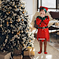 Miniatyrbild 3 av 3: Tomtetjejer Juldräkt Jul Barn Jultomte Kostym Kläder Festklänning Set För Barn Nyår Jultomte Set style 1 4T(110)