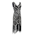 Pikkukuva 2 / 3: Halloween Lady 1920-luvun juhlamekko hapsuilla koristeltu pukumekko 20-luvun paljeteilla helmillä koristellut vintage iltajuhlamekot Black Gold 2XL
