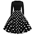 Pikkukuva 1 / 4: Naisten Retro 50-luvun ja 60-luvun pitkähihainen cocktail-juhlamekko pyöreällä kauluksella ja polka dot -kuviolla, Rockabilly-tyyli