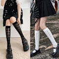 Miniatyrbillede 2 af 5: Dame Sommer Tynde Knæhøje Strømper Lolita Diamantstribet Jacquard Læg Strømper