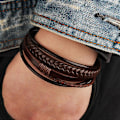 Miniatyrbillede 3 af 5: Herre Læderarmbånd Flettet Brun Rustik Gave Til Far Fars Dag Armbånd