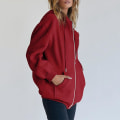 Miniatyrbilde 2 av 4: Kvinner Vanlig Uformell hettejakke Langermet Full Glidelås Snøring Hettegenser Coat Red S