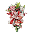 Miniatyrbillede 1 af 5: Juledråbeformet blomsterdekoration med slikkepindsløjfe og røde bær, hængende juledråbekrans, kunstig