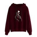 Miniatyrbillede 1 af 2: Kvinder trykte hættetrøjer Langærmet hættetrøje Casual Løse Pullover Toppe Wine Red L