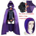 Miniatyrbilde 2 av 5: Teen Titans Raven Cosplay Costume Superheltkappe Jumpsuits Zentai Halloween Tighte Klær + Kapp + Midje Smykkekjede XXL