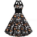 Miniatyrbillede 1 af 3: Halloween Kvinder Sommer Slanke ærmeløse A-line Flare Solkjoler COLOR 6 L