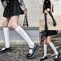 Miniatyrbillede 3 af 5: Dame Sommer Tynde Knæhøje Strømper Lolita Diamantstribet Jacquard Læg Strømper