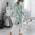 Miniatyrbillede 2 af 3: Kvinder Tie Dye Casual Suit Langærmet Sweatshirt Top + Snørebukser Suit Casual Jogging Lounge Wear Green L