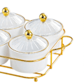 Miniatyrbilde 4 av 5: Tørket Fruktfat Sett Krydderbeholdere 4 Rom Appetitt Serveringsbrett Dekket Godterikrukke for Bryllup Spisestue Hjem Hotell