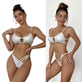 Miniatyrbillede 2 af 5: Dame Delt Badedragt G-streng Komfortabelt 2-Delt Stropløs Svømmedragt Wrap Højbenet Strandtøj Halter String Bikini Sæt Sølv XL