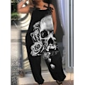 Miniatyrbild 1 av 2: Halloweenoveraller för kvinnors printed jumpsuit Loose Fit Casual Playsuit Haklapp Overall Baggy Harem Byxor style 9 S