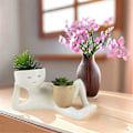 Miniatyrbillede 4 af 5: Lazy Little Figur Blomsterbassin Hus Skrivebord Kreativitet Sukulent Grøn Plante Vase Container Håndværk