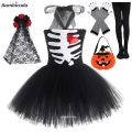 Pikkukuva 2 / 5: Funny Bones -asu taaperoille, lapsille 2023 noitaasu tytöille Purim Söpö pääkalloasu Halloween Cosplay -juhlamekko b6 XL(140)
