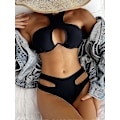 Pikkukuva 5 / 5: Seksikäs ja Söpö Kaarituellinen Avoleikkauksellinen Halter Bikini Uimapukusetti Naisille Ristiin Nauhoitettu Uimapuku 2-osainen