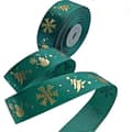(Grön) 22 meter satinband med guldglitter i C för jul