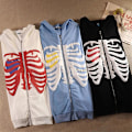 Miniatyrbillede 3 af 4: Kvinder Mode Skeleton Hætte lynlås Sweatshirt Jakke Frakke Toppe White M
