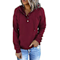 Miniatyrbillede 1 af 2: Kvinder Hættetrøje Langærmet Hættetrøjer Toppe Casual Løs Pullover med lomme Wine Red M