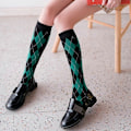 Miniatyrbillede 5 af 5: Dame Efterår Bomuld Knæhøje Strømper Japansk Preppy Stil Vintage Kontrastfarve Argyle Plaid Print Studenterstrømper