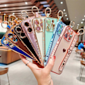 Miniatyrbilde 2 av 5: Søtt deksel til iPhone 15 Plus, Søtt kjærlighets-hjerte for jenter Kvinner Luksus Plating Kant Støtfanger Myk TPU Støtsikkert Deksel med Håndleddsrem Stativ