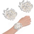 Miniatyrbild 1 av 5: 2 Stycken Brud Bröllop Handledsblomma Vit Strass Pärla Handledsblomma Corsage Ros Handledsblomma för Fest 7*6cm