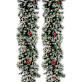 Miniatyrbillede 1 af 5: Julekranse med kogler, røde bær, kunstig juleguirlande, pejse, trapper, front, nytårsdekoration
