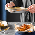Miniatyrbillede 4 af 5: Nordisk Stil Rustfrit Stål Dessert Tallerken Spise Tallerken Dip Bakke Måne/Fersken Form Nødde Kage Frugt Bakke Snack Display Skål