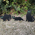 Miniatyrbillede 5 af 5: Dekorative sorte metalkatte til udendørs have og gårdhave jernstatue med reflekterende øjne med pæle til gården
