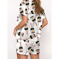 Miniatyrbilde 2 av 4: Champagneflasker Knappe Pyjamas Sett Dame Trykt Kortermet 2 Deler Myk Løs Casual Nattøy