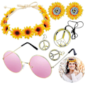 Pikkukuva 1 / 4: Nopea toimitus 1 set, Hippien naisten asusteet 7 kpl set Sisältää Flower Crown päänauhan rannekkeen ja hippien aurinkolasit, rauhankyltin kaulakorun ja
